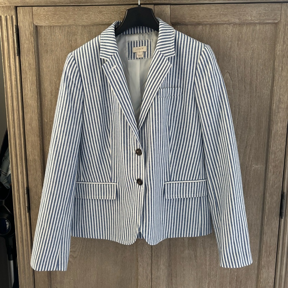 J Crew Factory blue/white stripe blazer, size 12. Great condition